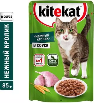Влажный корм для кошек Kitekat Нежный кролик в соусе 85г