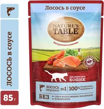 Влажный корм для кошек Natures Table Лосось в соусе 85г