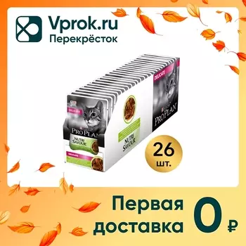 Влажный корм для кошек Pro Plan Nutri Savour Delicate для чувствительного пищеварения кусочки в соусе с ягненком 85г (упаковка 26 шт.)
