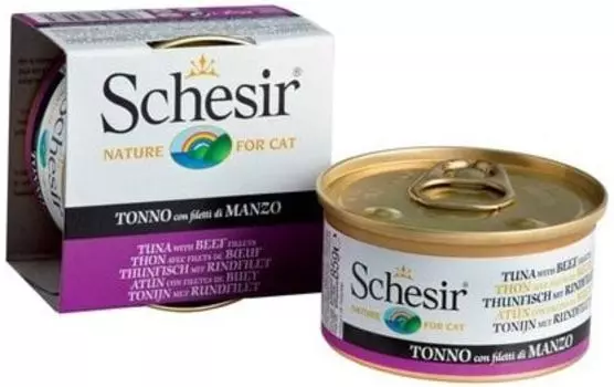 Влажный корм для кошек Schesir Тунец и говядина 85г (упаковка 20 шт.)