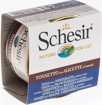 Влажный корм для кошек Schesir Тунец в собственном соку со снетками 85г (упаковка 20 шт.)