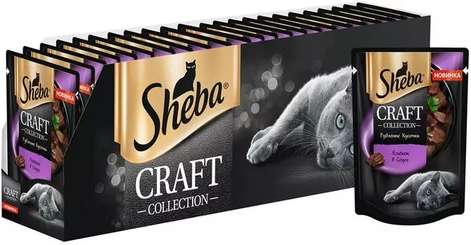 Влажный корм для кошек Sheba Craft Collection Рубленые кусочки Ягненок в соусе 75г (упаковка 28 шт.)