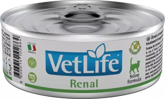Влажный корм для кошек Vet Life Cat Renal диетический с курицей при болезни почек и почечной недостаточности 85г