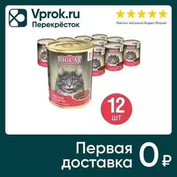 Влажный корм для кошек Зоогурман Big Cat Мясное ассорти 350г (упаковка 12 шт.)