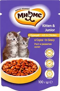 Влажный корм для котят Мнямс Рост и развитие котят с курицей в соусе 100г (упаковка 24 шт.)