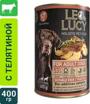 Влажный корм для собак Leo&Lucy паштет с телятиной и яблоком 400г