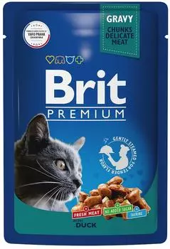 Влажный корм для кошек Brit Premium с уткой в соусе 85г (упаковка 14 шт.)