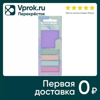 Закладки клейкие ErichKrause Manga бумажные 4*12*45мм 1*45*45мм 100 листов 5 цветов