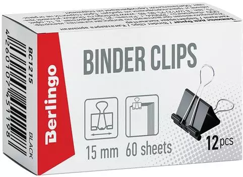 Зажимы для бумаг Berlingo черные 15мм 12шт