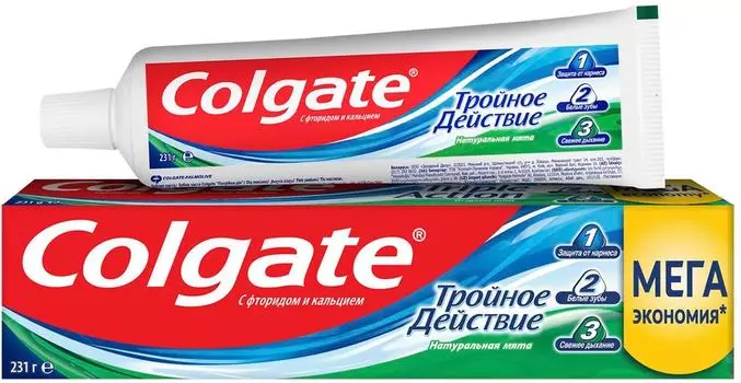 Зубная паста Colgate Тройное действие Натуральная мята для защиты от кариеса удаления потемнений с зубов и свежего дыхания 150мл