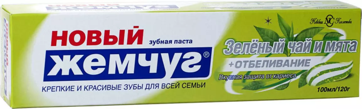 Зубная паста Новый жемчуг Зеленый чай и мята + Отбеливание 100мл