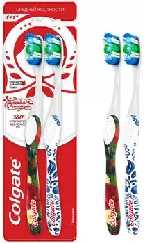 Зубная щетка Colgate 360 Суперчистота всей полости рта Русская коллекция средней жесткости в ассортименте 1+1шт