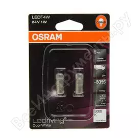 Автолампа osram t4w ba9s led 6000k, 2 шт. 24v, 1,5 3924cw-02b