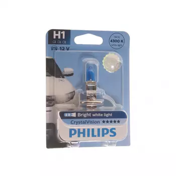 Автолампа philips h1, 55 p14.5s cristal vision 4300k 12v 1,10 12258cvb1