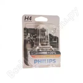 Автолампа philips h4, 60, 55 p43t-38+30% vision moto 12v 1,10 12342prbw