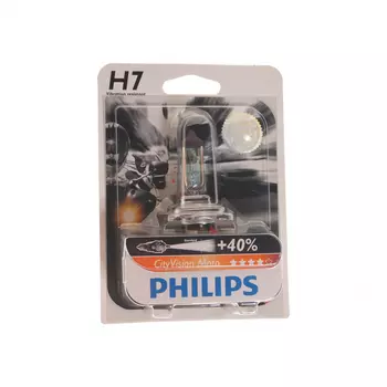 Автолампа philips h7, 55 px26d+40% city vision moto 12v 1,10 12972ctvbw