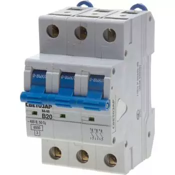 Автомат СВЕТОЗАР 3п, 10 A, B, 6 кА, 400 В SV-49053-10-B