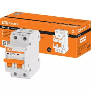 Автомат TDM ELECTRIC ВА47-29 2Р, 63 А, 4,5 кА, В SQ0206-0032