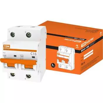 Автомат TDM ELECTRIC ВА47-100 2Р, 16 А, 10 кА, С SQ0207-0057