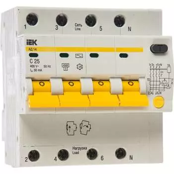 Дифференциальный автомат IEK АД-14 4п, 25А, C, 30мА MAD10-4-025-C-030