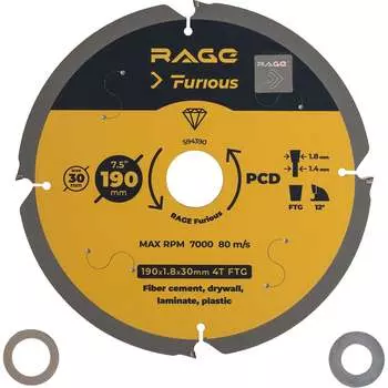 Диск пильный по фиброцементу RAGE Furious 594390