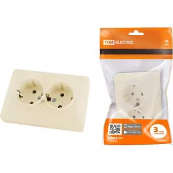 Двойная розетка TDM ELECTRIC 2П+З 16А 250В слоновая кость Ильмень SQ1823-0112