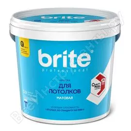 Краска для потолков brite professional белая, матовая, база а, банка 0,9 о02245