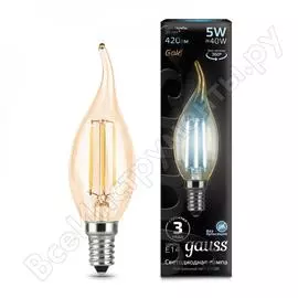 Лампа Gauss LED Filament Candle tailed E14 5W 4100K Golden 104801805