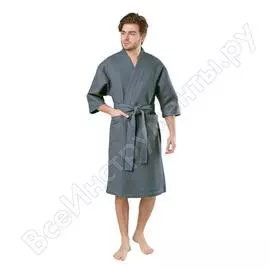 Мужской вафельный халат вотекс кимоно, размер 56-58, серый 952 0840-154140001-58170