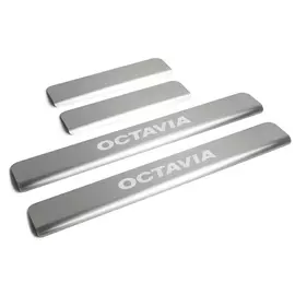 Накладки на пороги rival для skoda octavia a7 2013-2019, нерж. сталь, с надписью, 4 шт., np.5105.3
