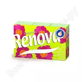 Платочки бумажные renova 4 слоя, 6 пачек по 10 листов flore magnolia 5601028003582