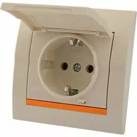 Розетка Lezard с заземлением с крышкой ПБТ крем 702-0303-123