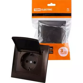 Розетка TDM ELECTRIC Лама 2П+З 16А 250В IP44 с крышкой шоколад SQ1815-0526