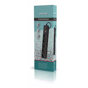Сетевой фильтр c usb smartbuy 10а, 5 гнезд, c з/ш, земля, пвс 3x0,75, 3 м, черный sbsp-30u-k