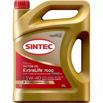 Синтетическое моторное масло Sintec extralife 7000 sae 5w-40, api sn/cf, acea a3/b4 600254