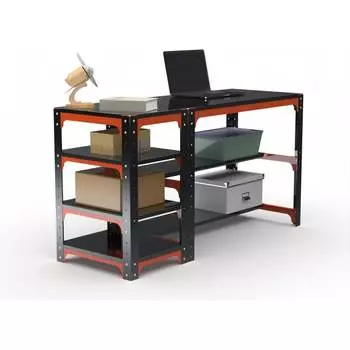 Стол металлический ООО Металекс 750x1400x400, одна полка, перфопанель с комплектом освещения, оранжево-черный 201243