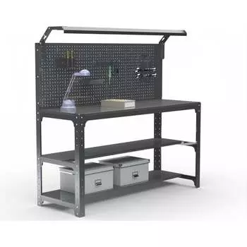Стол металлический ООО Металекс серия KIT 750х1100х500 мм, 2-е полки мм, перфопанель с комплектом освещения, черный 201458
