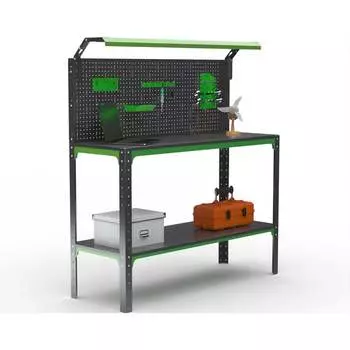 Стол-верстак ООО Металекс KIT 950х1200х600 (одна полка + перфопанель с комплектом освещения) (серо-зеленый) 204459