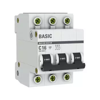 Трехполюсный автомат EKF ВА47-29 16А С mcb4729-3-16C