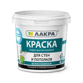 Водно-дисперсионная краска для стен и потолков лакра белоснежная, 1.3 кг 90002556859