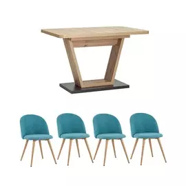 Обеденная группа Vector стол+4 стула Лион шенилл бирюзовый