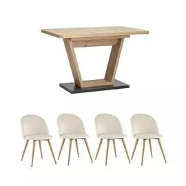 Обеденная группа Vector стол+4 стула Лион велюр кремовый