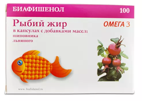 Биафишенол Рыбий жир с добавками масел шиповника и льна капсулы 100 шт