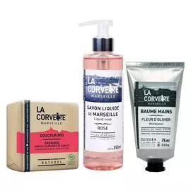 Набор из крема для рук, жидкого мыла и биомыла «Роза и Карите, Гранат»