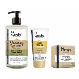 Набор из шампуня, крема для лица и мыла