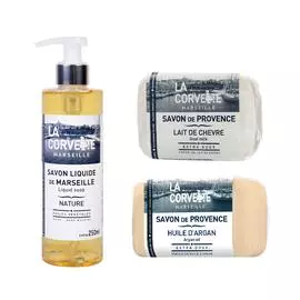 Набор из жидкого мыла «Натуральное» и 2 мыл «Масло арганы и козье молоко»