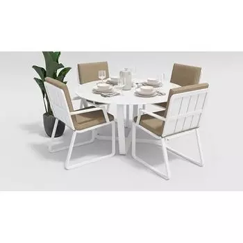 Обеденная группа Gardenini Primavera белый бежевая с подлокотниками