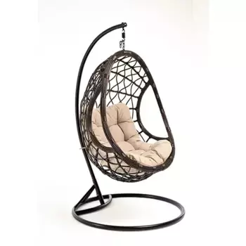 "Венеция" подвесное кресло-кокон из искусственного ротанга, цвет бронзовый с бежевой подушкой