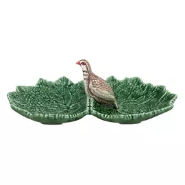 Менажница Bordallo Pinheiro "Листья" 22см (с куропаткой),2 секции, керамика