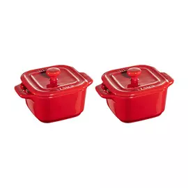Набор кокотниц квадратных Staub 100мл, 8см, 2шт, керамика, вишнёвый, для СВЧ, духовки